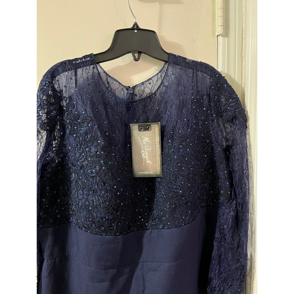 New Mac Duggal Lace Bodice Long sleeve Gown W/ Slit Sz 18W - Picture 7 of 11